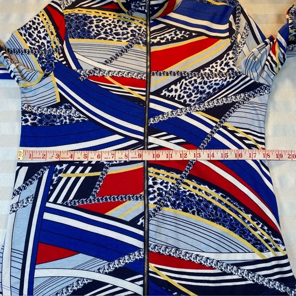 Chico’s Weekends Zip Up Jacket Size 1 (8 or M) 3/4 Sleeves Animal Print Chains - Picture 6 of 14